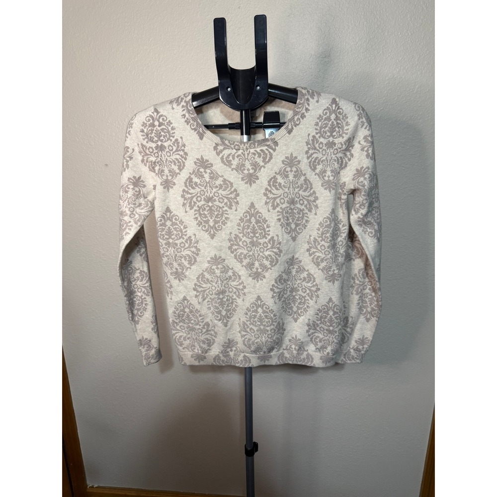 Old Navy Womens Damask Medallion Print Crew Neck Sweater Taupe Cream Size Medium